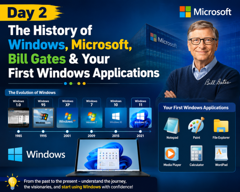 Day 2 The History of Windows, Microsoft, Bill Gates & Your First Windows Applications